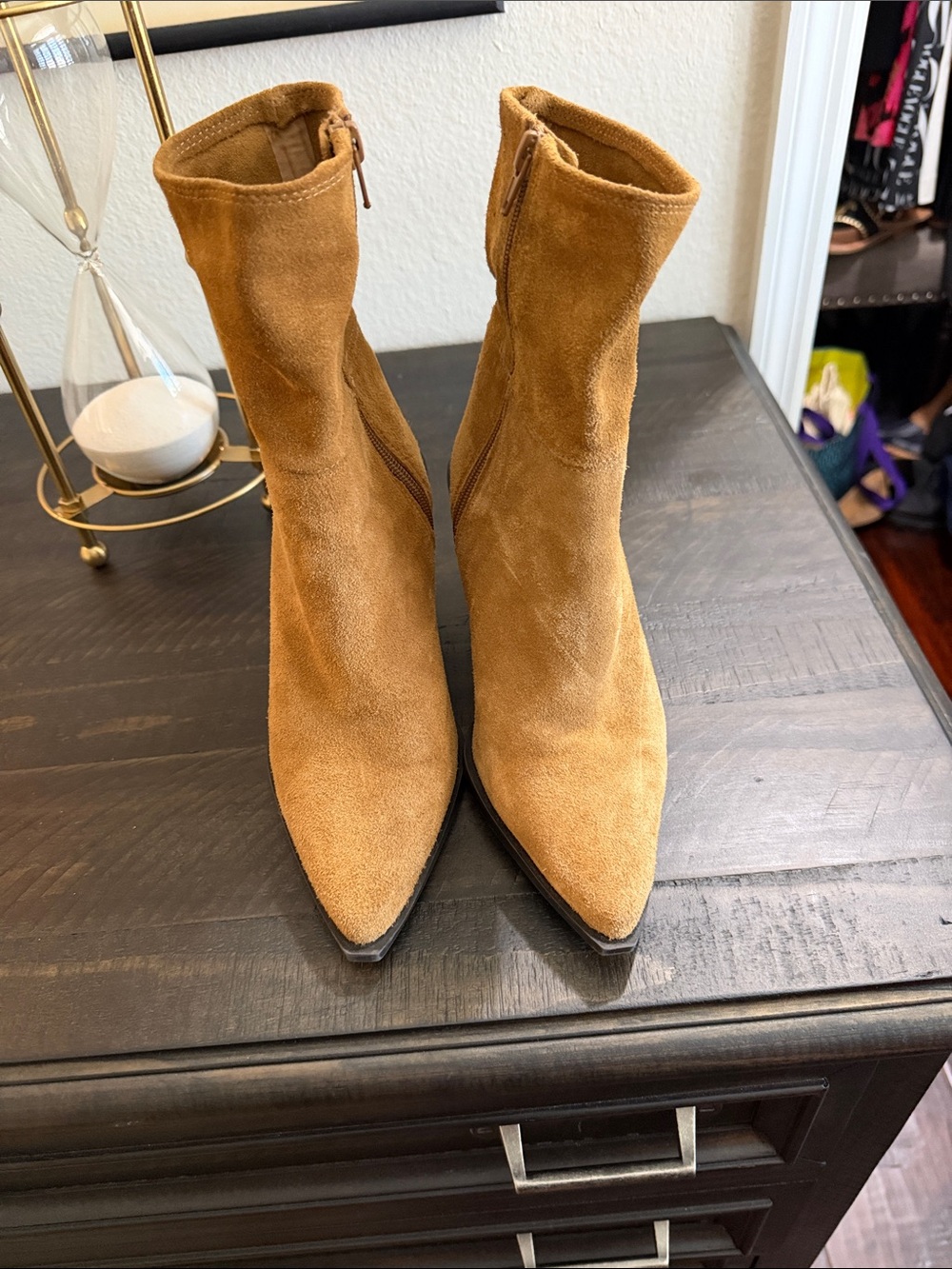 Zara Suede Pointed Ankle Boots in Camel